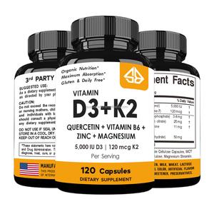 Vitamine D3 & K2, Magnésium B6, Zinc, Quercétine, Énergie, Immunité, Santé Musculaire, 60 Capsules pour Adultes - Product Image 2