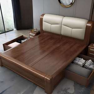 <span class=keywords><strong>Cama</strong></span> de Madera Maciza de Nogal con Diseño Moderno y Simple, en Oferta, Precio Económico, Tamaño Queen, con Cajones de Almacenamiento - Product Image 3