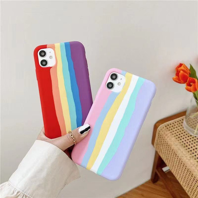 Skin Feel Waterproof Matte Custom Logo Solid Silicone Rainbow Phone Case for iPhone 16 15 14 13 12 Pro Max