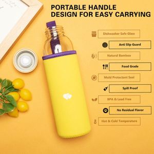 Bouteille d'eau en verre borosilicate écologique certifiée FDA avec manchon en néoprène 500ml 1000ml, logo personnalisable pour jus, compatible lave-vaisselle - Product Image 6