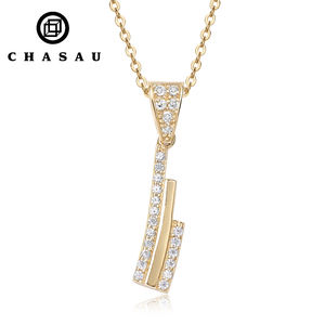 Thiết Kế Mới Sang Trọng Cubic Zirconia CZ 14K Rắn Vàng Vàng Dải Thanh Mặt Dây Chuyền Vòng Cổ Cho Phụ Nữ Với 925 Bạc Chuỗi Đối Với Quà Tặng - Product Image 1