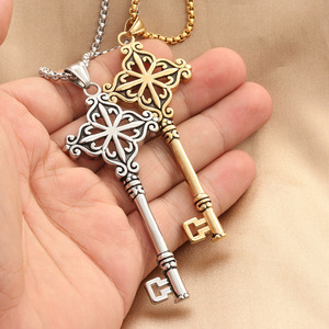 European Style Stainless Steel <b>Key</b> Pendant Men's Retro Geometric Themed Necklace 280316 - Product Image 3