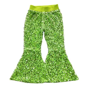 Новые флуоресцентные зеленые расклешенные брюки для девочек осенние сезонные универсальные детские брюки для девочек оптовая продажа высокое качество расшитые блестками