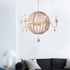 Candelabro de cuentas de madera blanca lavada decorativa <span class=keywords><strong>bohomia</strong></span> candelabro de luz colgante de hierro - Product Image 4