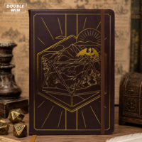Diario de jugador de juegos de rol de fantasía TTRPG con cubierta de cuero PU marrón personalizada, tapa dura, estampado en caliente y banda elástica.