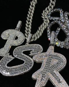 Popular Single Baguette Initial Letter Pendant Personalized Capital Alphabet Name Necklace with Cuban Chain Women Men - Product Image 1