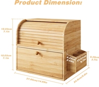 Boîte de rangement pour pain en bambou naturel à 2 niveaux, grande boîte à pain en bambou pour comptoir de cuisine, boîte à pain multi-niveaux avec couvercle roulant