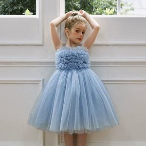 Yazlık Kız Çocukları Mavi Yuvarlak Yaka Tütü Elbise <span class=keywords><strong>2</strong></span>-10 Yaş Sırtı Açık Doğum Günü Partileri Akşam Balo Kabarık Pasta Elbise - Product Image 3