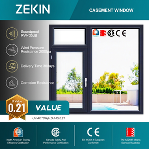 Ventana Abatible de Aleación de Aluminio ZEKIN con Doble Vidrio Templado, Aislamiento Térmico, Resistente a Huracanes, Diseño para el Hogar - Product Image 1