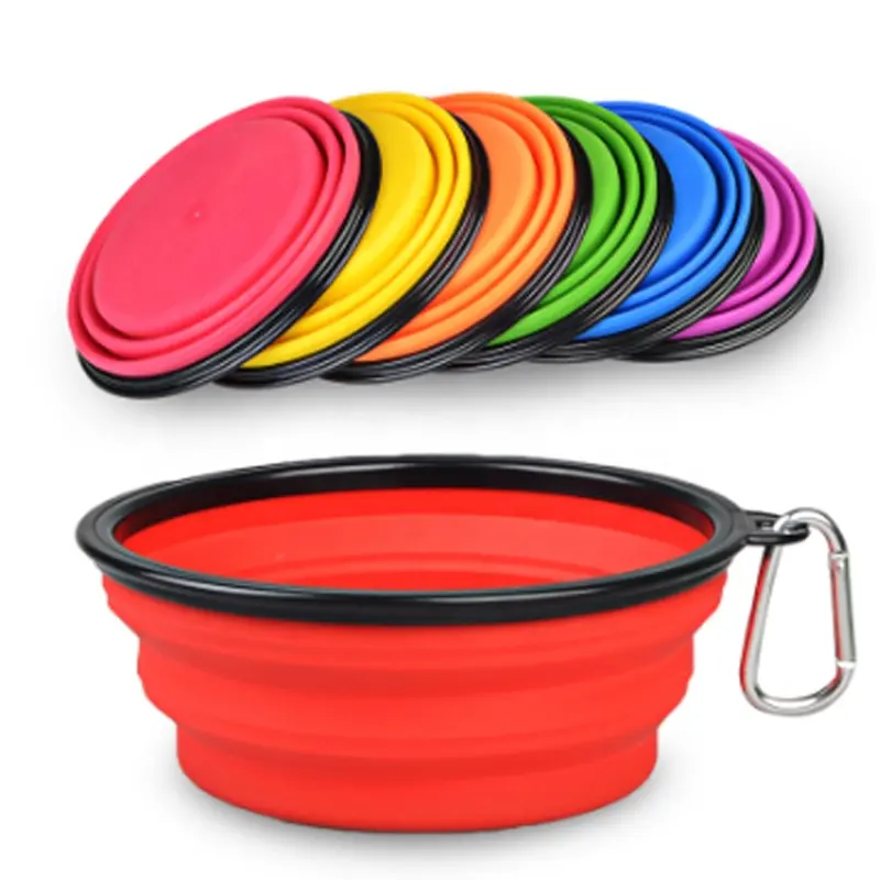 Tigela de silicone para cachorros, portátil, atacado, dobrável, tigelas para animais, copos e pães, tigela de viagem, suporte para toda a estação