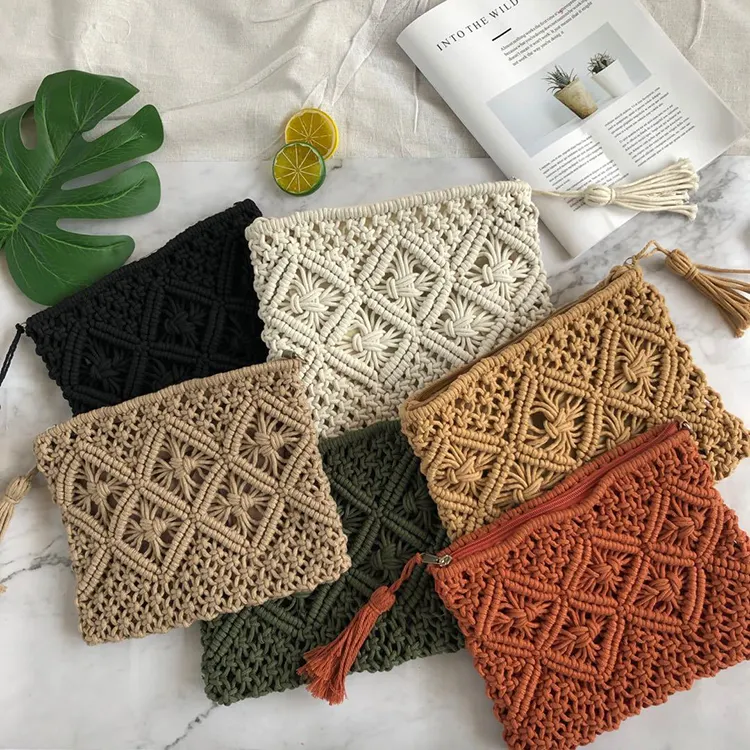 नई आगमन सरल शैली लटकन कपास कॉर्ड हाथ Crocheted महिलाओं गर्मियों Crossbody पर्स क्लच बैग