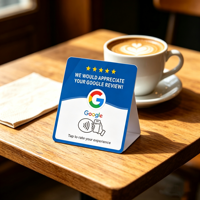 Carte NFC de commentaires et d'évaluations Boye Goole de haute qualité, avec support adhésif de bureau, film plastique laminé, pour service de vente au détail