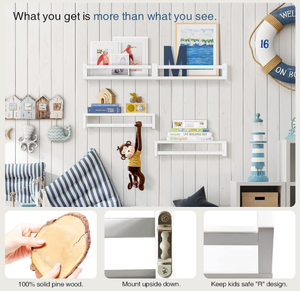 Estantería montada en la pared 2025, estantes de almacenamiento de juguetes de libros flotantes largos, estanterías de madera para niños - Product Image 2