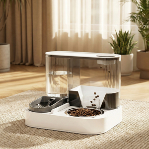 Distributore Automatico 2 in 1 per Animali Domestici, Ciotola per Cani e Gatti da Interno in Plastica per Cibo e Acqua - Product Image 1