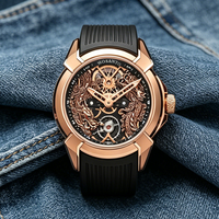 Montre-bracelet mécanique pour homme, cadran Dragon Jumeau ajouré et transparent, mouvement mécanique, tendance et unique