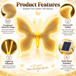 Luces Solares LED para Jardín con Forma de Mariposa, Decoración para Exteriores, Luz Blanca Cálida, Cuerpo de ABS, IP65 Impermeable, Ángulo de Haz de 360°, Control Táctil - Product Image 2