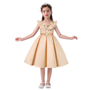 Vestido de fiesta rosa para niñas, vestido de princesa sin mangas con lazo, vestido midi con lentejuelas florales para cumpleaños, banquete de boda - Product Image 1