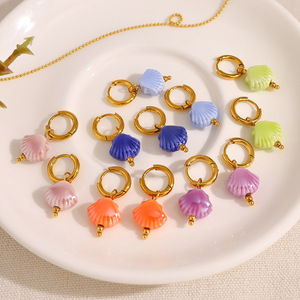 Pendientes en forma de concha de la serie Ocean, pendientes de moda de acero inoxidable chapados en oro de 18 quilates para mujer, regalos - Product Image 2