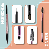 Crayon à sourcils double embout 2-en-1 avec brosse, kit de teinture pour sourcils imperméable longue tenue, crayon à sourcils professionnel avec brosse