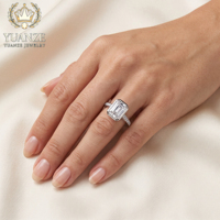 Bague en argent sterling 925 avec moissanite taille émeraude couleur D, personnalisable, vente en gros, pour fiançailles, mariage, demande en mariage, cadeau pour femme