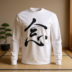 T-Shirt Unisex a Maniche Lunghe con Stampa Calligrafica Giapponese Kanji Zen, Collo Tondo, Abbigliamento Promozionale per Adulti - Product Image 2