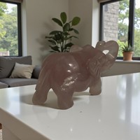 Statuette d'éléphant en quartz rose cristallin, incrustée de pierres précieuses, motif animal religieux, écologique, de poche, pour la guérison et la chance à la maison
