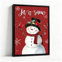 Décoration murale de Noël Bonhomme de neige « Let It Snow » avec cadre en aluminium noir mat pour bureau, restaurant, hôtel, fête de fin d'année