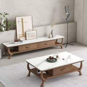 Nordic Solid Wood Coffee <b>Table</b> And Tv Cabinet Combination Modern Minimalist Style With Stone Top Storage Living Room <b>Set</b> - Product Image 1