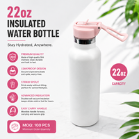 Bouteille d'eau isotherme en acier inoxydable de qualité alimentaire sans BPA avec couvercle rabattable, paille et poignée, anti-fuite, pour le sport et les activités de plein air