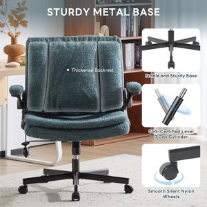 Criss Cross Legged Office <b>Chair</b> with Flip-Up <b>Back</b>&Dynamic Airbag Lumbar <b>Support</b>, Wide Seat Desk <b>Chair</b>, Flip-Up Arms with Wheels - Product Image 6