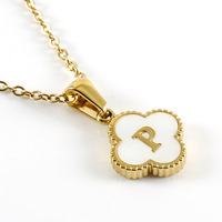 Nouveau Collier Pendentif Lettre Trèfle à Quatre Feuilles en Acier Inoxydable Plaqué Or 18K, Motif Bambou, Design Végétal, Élégant et Polyvalent, pour l'Exportation