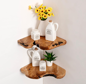 Ensemble de 2 <span class=keywords><strong>étagère</strong></span>s murales flottantes en <span class=keywords><strong>bois</strong></span> d'angle modernes pour chambre à coucher, salon, salle de bain, <span class=keywords><strong>cuisine</strong></span> - Product Image 4