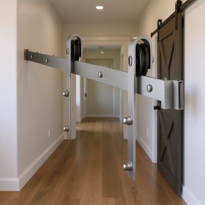 Kit de Herrajes para Puerta Corredera Individual Plateada de 5 Pies, Sistema de Riel de Acero al Carbono Industrial para Puertas Interiores - Product Image 2