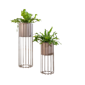 Jardinière de sol de jardin au design sculpté à la main avec support de base Jardinière de jardin Jardinière de fleurs au fini or pour plancher - Product Image 4