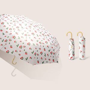 Nouveau parapluie pliant pour femmes, motif floral, protection contre la pluie et le soleil, revêtement doré, protection UV - Product Image 1
