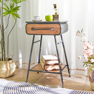 Mesa de Noche de Estilo Rústico Moderno, de Madera Maciza Hecha a Mano, Duradera, con 1 Cajón, Mueble Pequeño de Almacenamiento para Esquina, para Apartamento o Dormitorio - Product Image 3