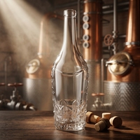 Bouteille en verre sculptée Starburst de 750 ml, bouteille à liqueur incurvée et embossée pour whisky, vodka, gin
