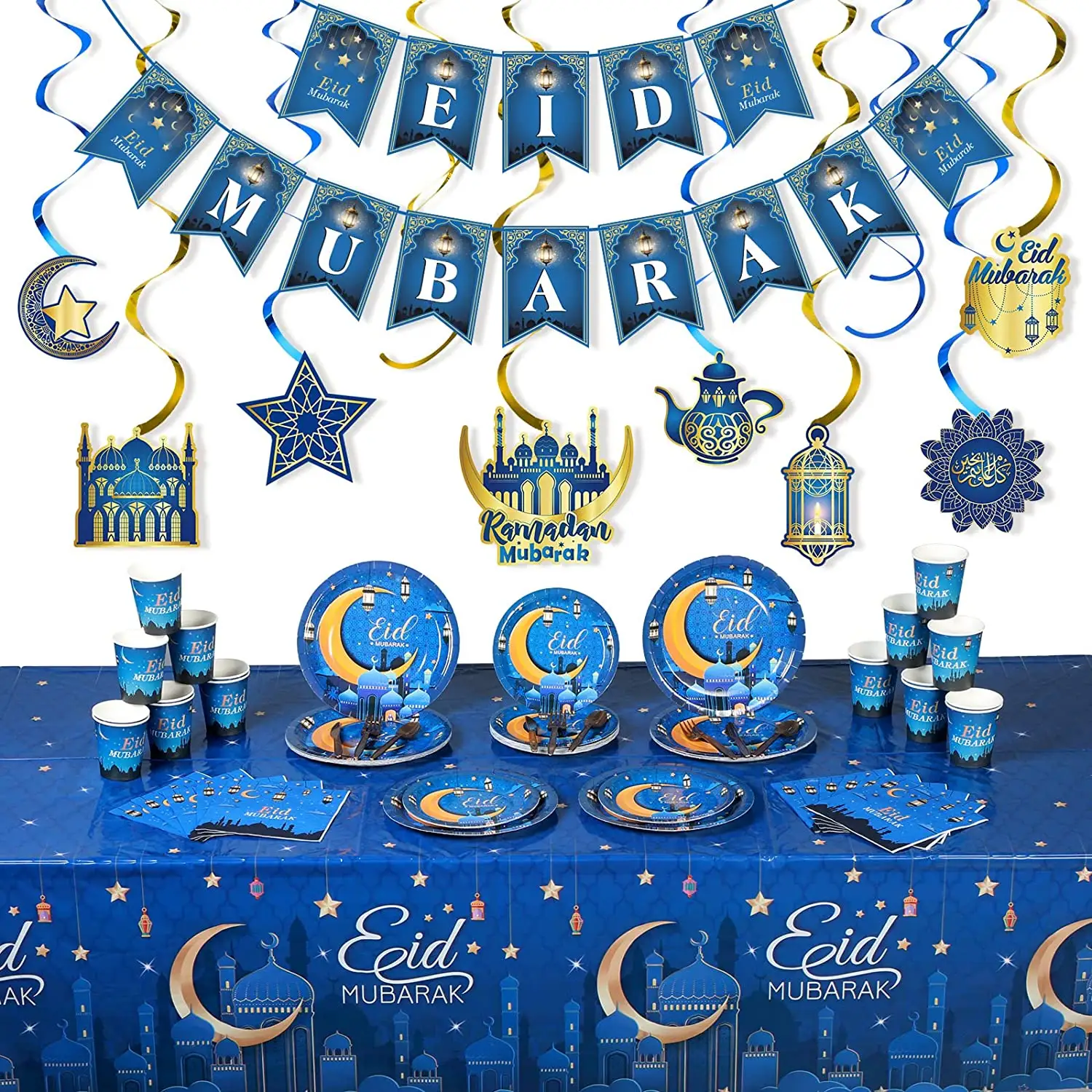2023 nuove decorazioni Eid mubarak per set di piatti di carta da tavola set di stoviglie usa e getta tovaglioli per stoviglie Ramadan Eid Mubarak