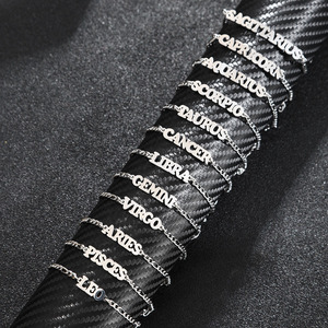 Bracelet de cheville élégant en acier inoxydable avec breloque signe du zodiaque et lettre, cadeau pour femmes et hommes - Product Image 3