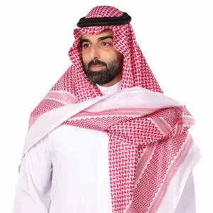畅销独特印花白色和红色户外Shemagh头巾著名高品质阿拉伯男士围巾