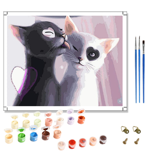 Kit de <span class=keywords><strong>peinture</strong></span> à l'huile DIY Animal mignon <span class=keywords><strong>par</strong></span> numéros Chats noirs <span class=keywords><strong>et</strong></span> blancs Décoration intérieure numérique pour enfants Base de support en toile de lin - Product Image 1