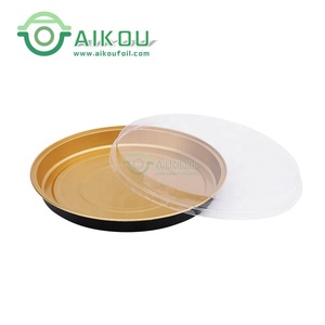 Plat à tarte rond en métal de 9,5 pouces avec couvercle, noir et or, en aluminium jetable, pour cuisson de pizzas et plats à emporter - Product Image 3