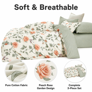 Juego de Ropa de Cama de Lujo con Diseño de Rosas Color Durazno, Tejido Moderno de 200 Hilos, Edredón de Algodón 160x200 200x220cm, Envío Directo desde Polonia - Product Image 3