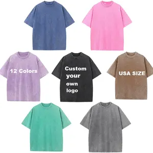 USA Size Oversized Puff Print 100Cotton Stone Acid Wash Heavyweight Tshirt Custom DTG Printing Embroidery Vintage Washed T Shirt