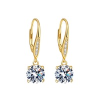 Anting-anting gantung Moissanite 1 karat*2 berlapis emas 14k, gaya kasual vintage, dari Factory Outlet, perak sterling 925, potongan bulat