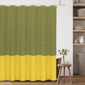 Ensemble <span class=keywords><strong>de</strong></span> rideaux <span class=keywords><strong>de</strong></span> salle <span class=keywords><strong>de</strong></span> bain personnalisés pour designers, en tissu jacquard gaufré robuste, dégradé vert <span class=keywords><strong>et</strong></span> <span class=keywords><strong>or</strong></span> - Product Image 3