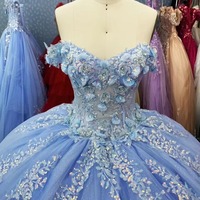 Robes de Quinceañera, Robe de bal, Nouveau design, Robe de soirée longue bleu ciel, coupe épaules dénudées, col cœur, grande taille, pour le bal de promo