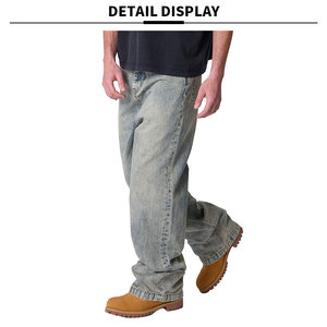 Jeans de Hombre de Peso Pesado, Diseño Personalizado, Fabricante Mayorista, Estilo Urbano, Vintage, Holgados, de Pierna Ancha, Lavados - Product Image 3