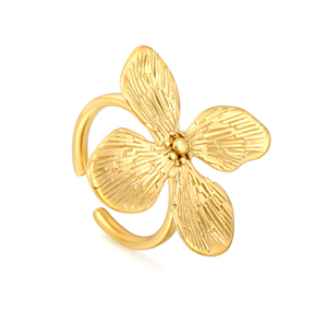 Custom Stainless Steel Gold Plated Flower Ring, Tarnish Resistant Fashion Statement Jewelry Wholesale Distributors - Product Image 4