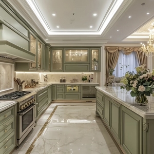 Hiện Đại Pháp Phong Cách Rắn Gỗ <span class=keywords><strong>Melamine</strong></span> Tủ Bếp Tùy Chỉnh Nhà Cung Cấp Trực Tiếp Màu Xanh Lá Cây Thiết Kế Đồ Nội Thất Cho Căn Hộ Nhà Bếp - Product Image 5